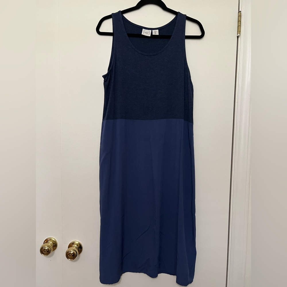 Marina Luna Two-Tone Sleeveless Midi Dress, Blue, Size M – Casual beach